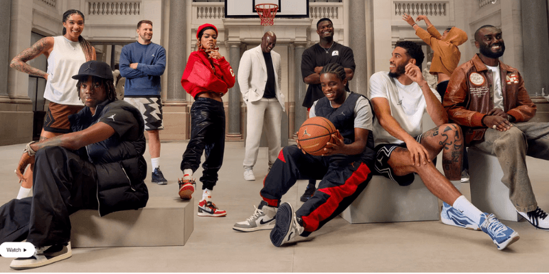 Air Jordan sneakers on various feet